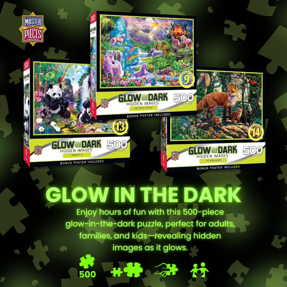 Masterpieces 500-Piece Glow-in-the-Dark Dinosaur Valley Jigsaw Puzzle - 15x21 Inches