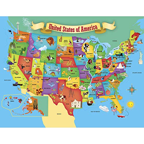 MasterPieces 60-Piece USA Map Jigsaw Puzzle with State-Shaped Pieces, 16.5x12.75 Inches, Recycled Materials