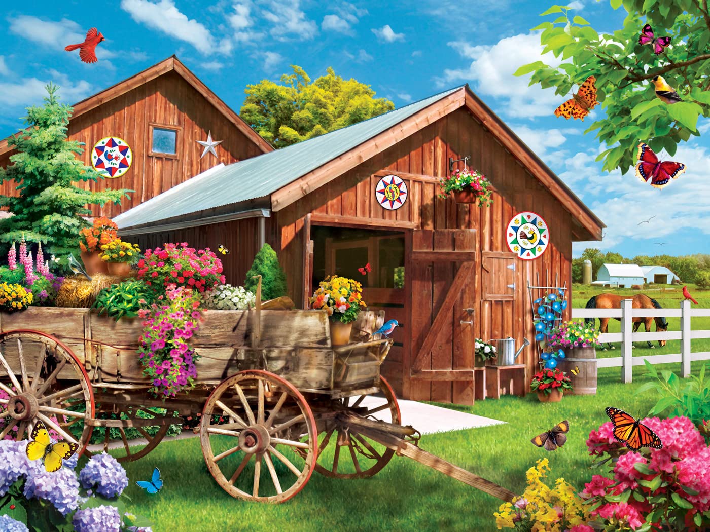 Masterpieces 750 Piece Jigsaw Puzzle for Adults and Kids – Flying to Flower Farm – 18x24 Inches