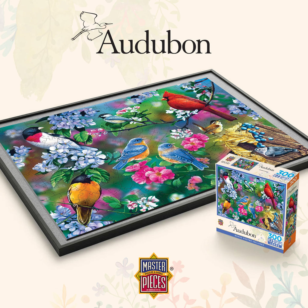 MasterPieces Audubon Songbird Collage 300-Piece EZGrip Puzzle – Matte Finish, Recycled Materials