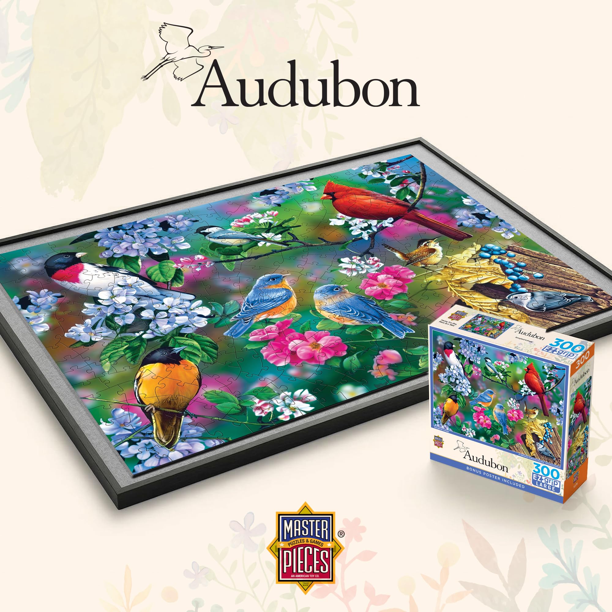 MasterPieces Audubon Songbird Collage 300-Piece EZGrip Puzzle – Matte Finish, Recycled Materials