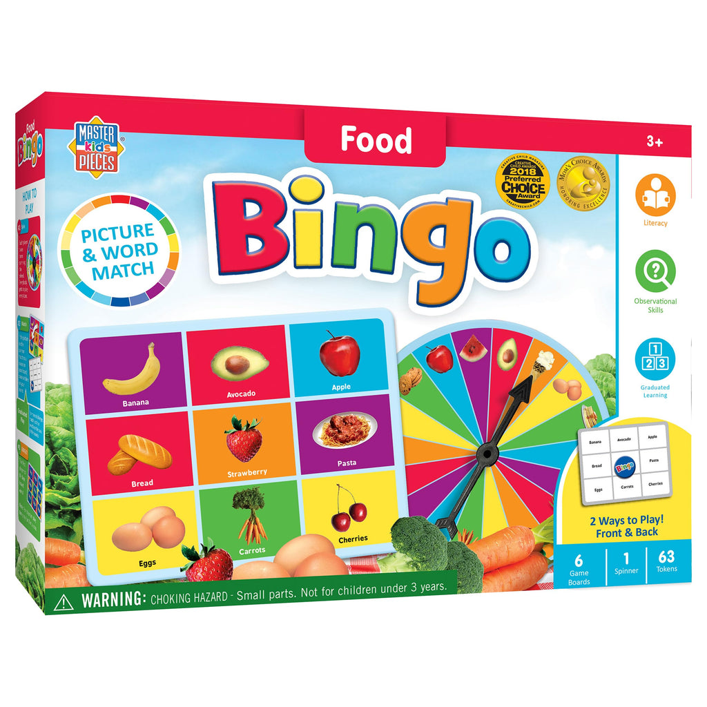 MasterPieces Food Bingo Game – Fun Family Bingo with Team-Themed Tokens for Ages 3+