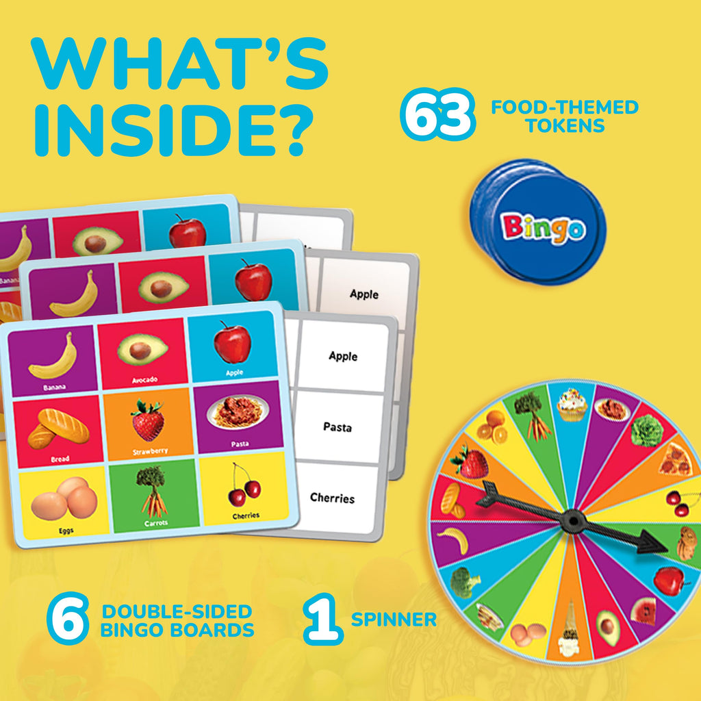 MasterPieces Food Bingo Game – Fun Family Bingo with Team-Themed Tokens for Ages 3+