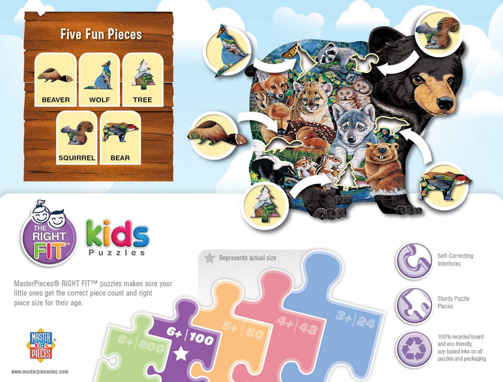 MasterPieces Forest Friends 100-Piece Shaped Jigsaw Puzzle for Kids – 14x19 Inches with Fun Facts