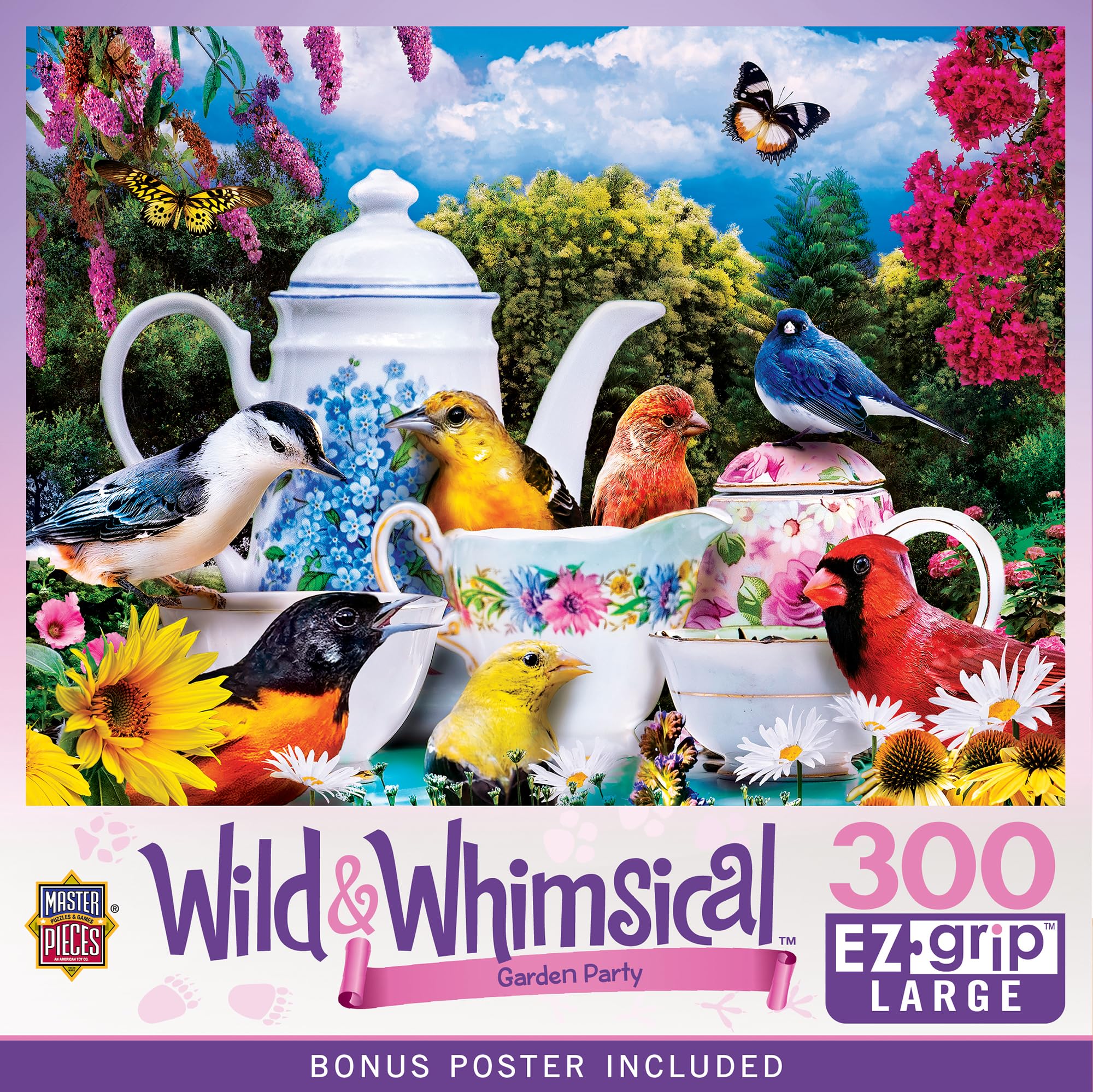 Masterpieces Garden Party 300-Piece EZ Grip Jigsaw Puzzle – Extra Large Pieces, 18x24 Inches