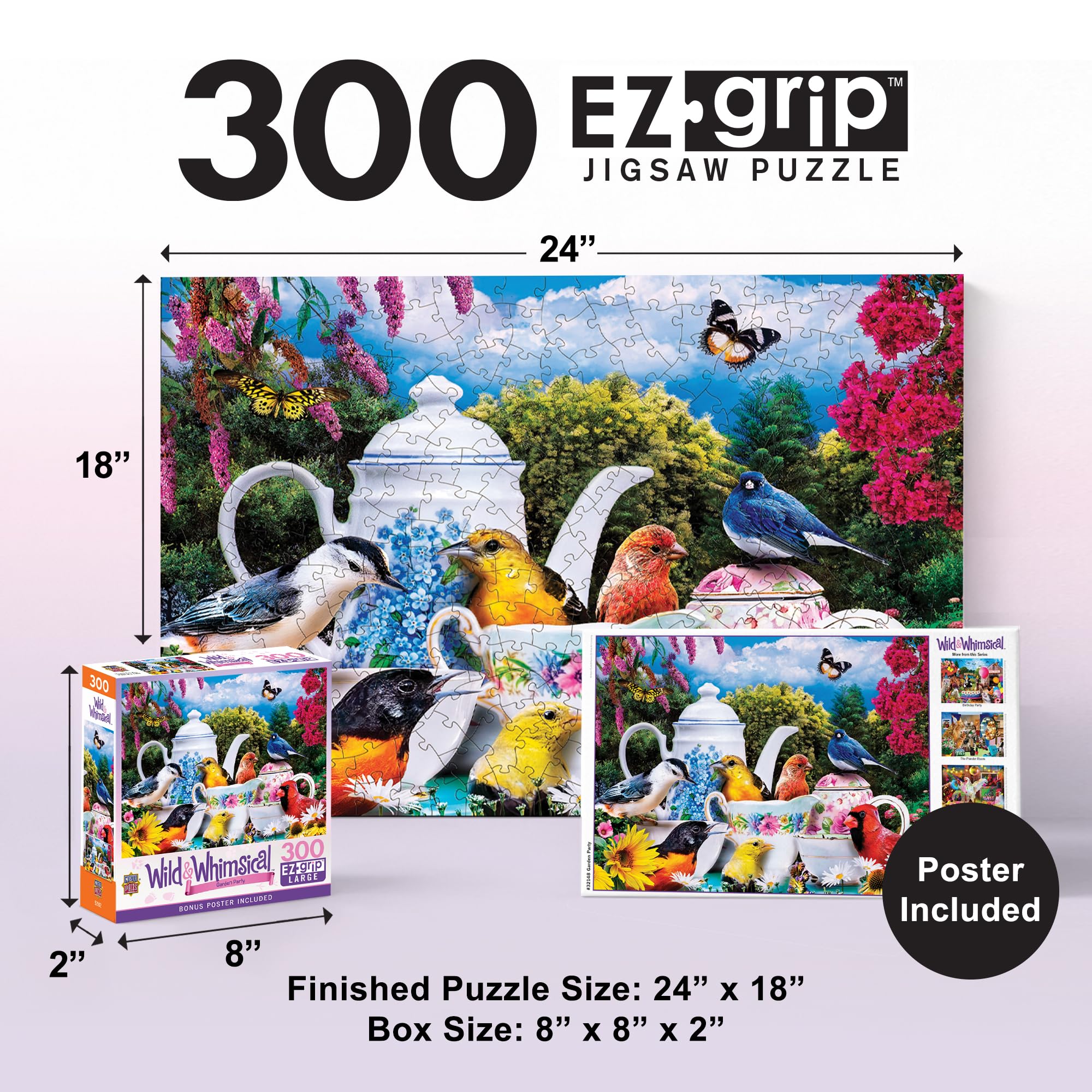 Masterpieces Garden Party 300-Piece EZ Grip Jigsaw Puzzle – Extra Large Pieces, 18x24 Inches
