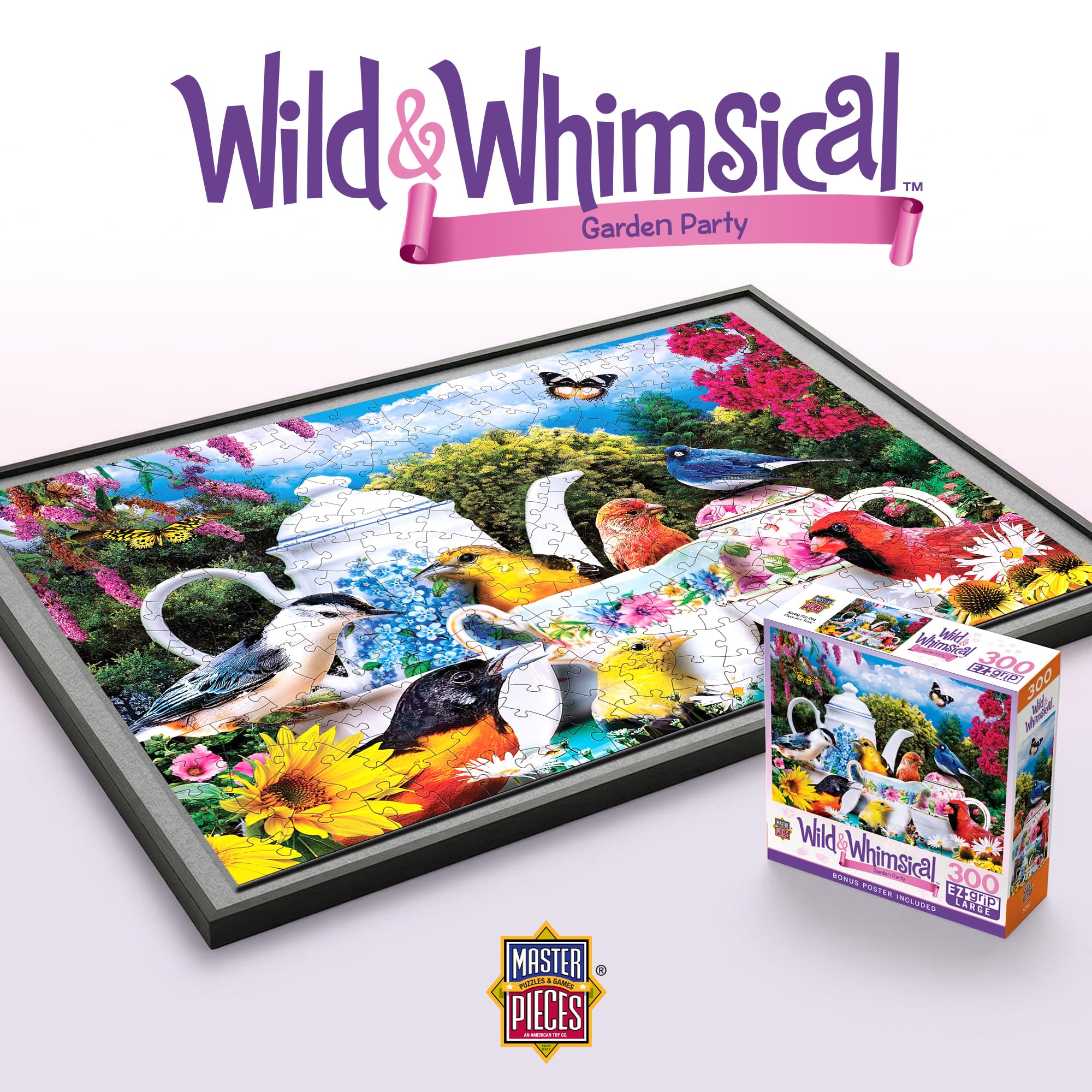 Masterpieces Garden Party 300-Piece EZ Grip Jigsaw Puzzle – Extra Large Pieces, 18x24 Inches