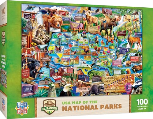 MasterPieces National Parks Map 100-Piece Jigsaw Puzzle – Educational Geography Game for Kids Ages 6+