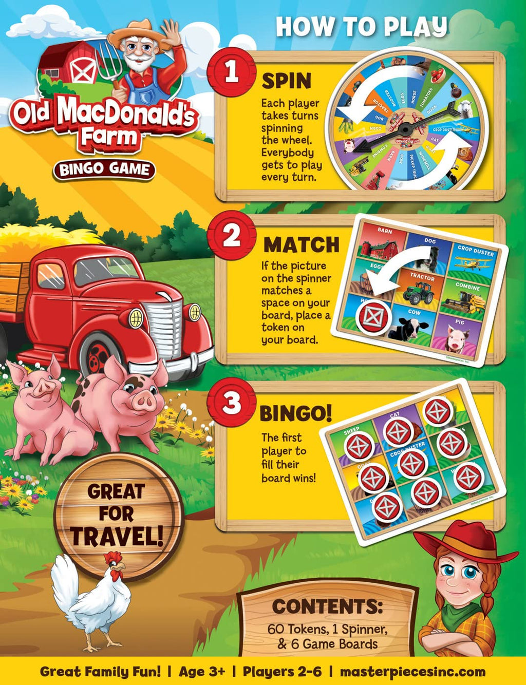 MasterPieces Old MacDonald's Farm Bingo Game – Fun for Kids Ages 3+