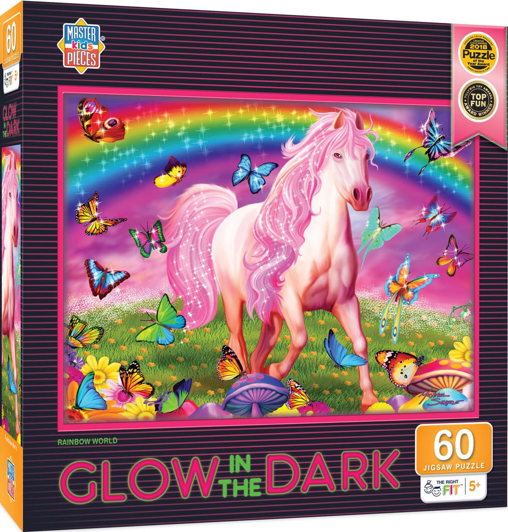MasterPieces Rainbow World 60-Piece Glow-in-the-Dark Jigsaw Puzzle - 14x19 Inch - Screen-Free Activity for Kids