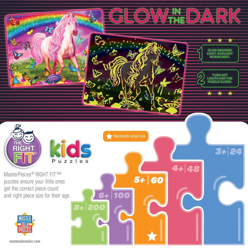 MasterPieces Rainbow World 60-Piece Glow-in-the-Dark Jigsaw Puzzle - 14x19 Inch - Screen-Free Activity for Kids