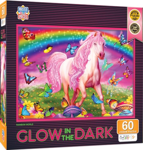 MasterPieces Rainbow World 60-Piece Glow-in-the-Dark Jigsaw Puzzle - 14x19 Inch - Screen-Free Activity for Kids