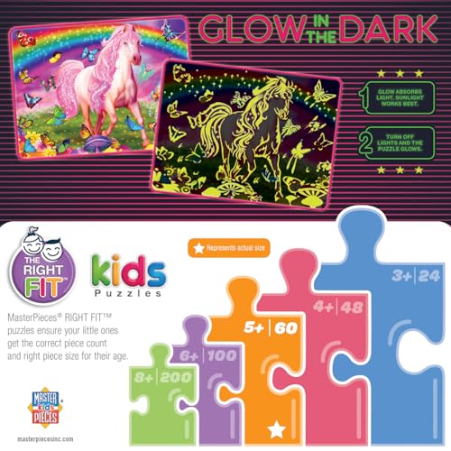 MasterPieces Rainbow World 60-Piece Glow-in-the-Dark Jigsaw Puzzle - 14x19 Inch - Screen-Free Activity for Kids