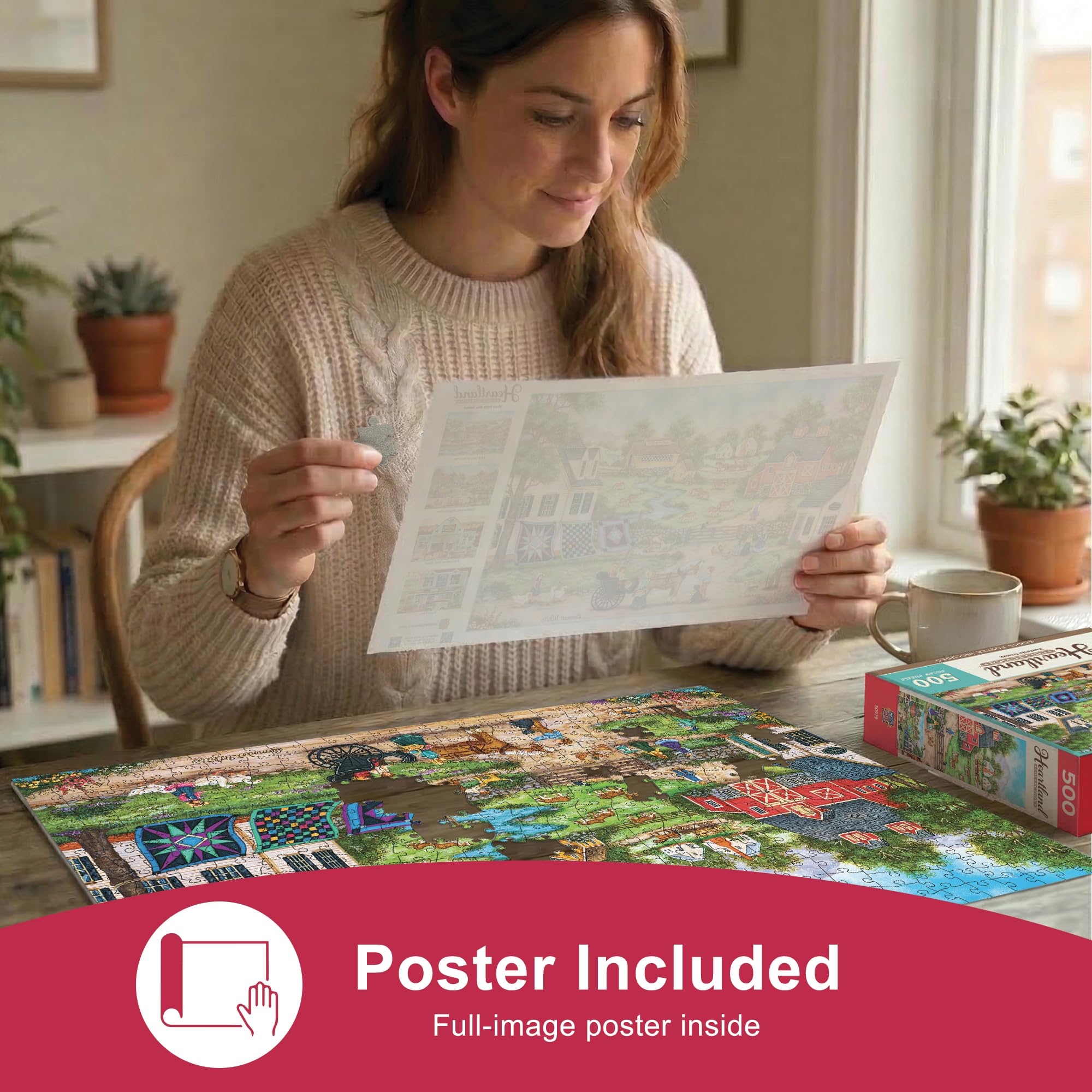 MasterPieces Roadside Gossip 550 Piece Folk Art Jigsaw Puzzle – 15x21 Inch, Recycled Materials