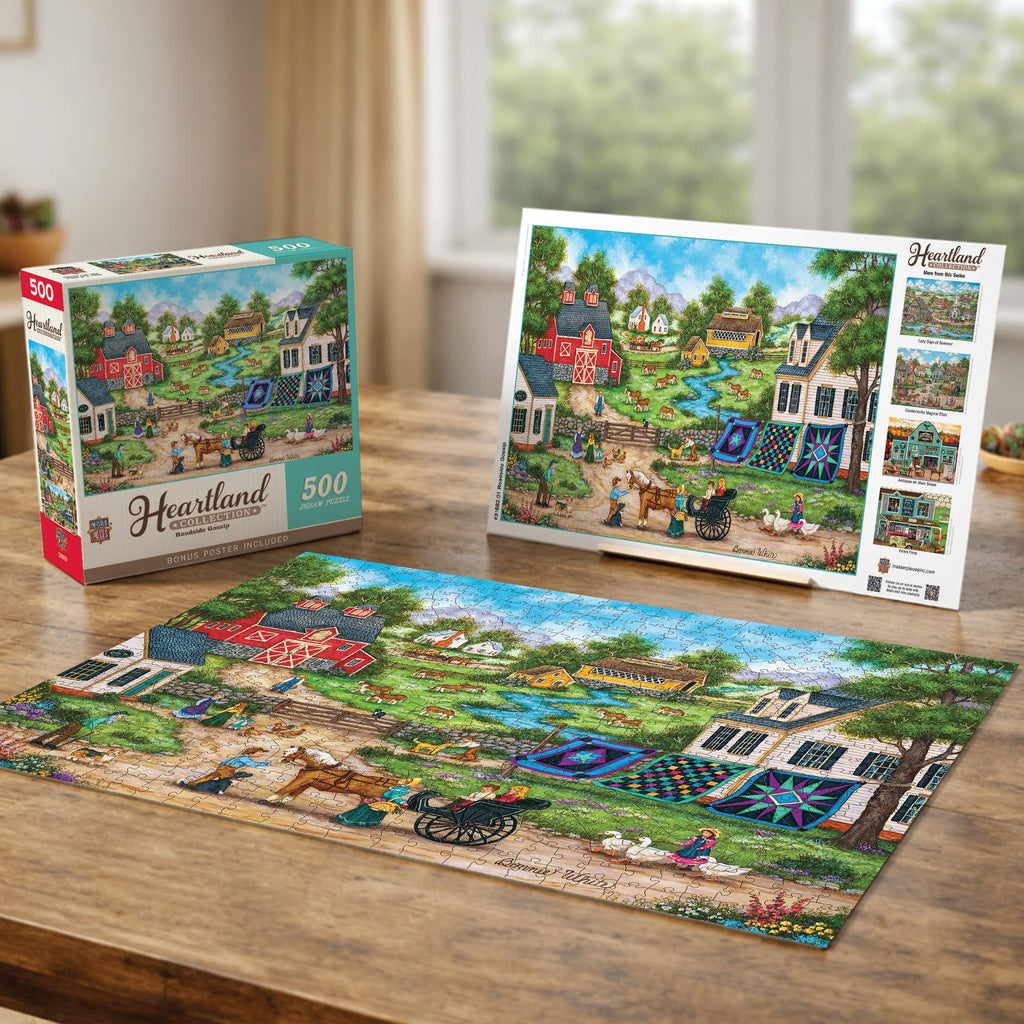 MasterPieces Roadside Gossip 550 Piece Folk Art Jigsaw Puzzle – 15x21 Inch, Recycled Materials