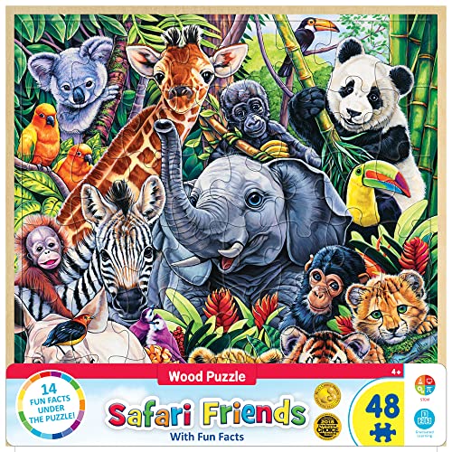 Masterpieces Safari Friends 48-Piece Wooden Jigsaw Puzzle with Hidden Fun Facts
