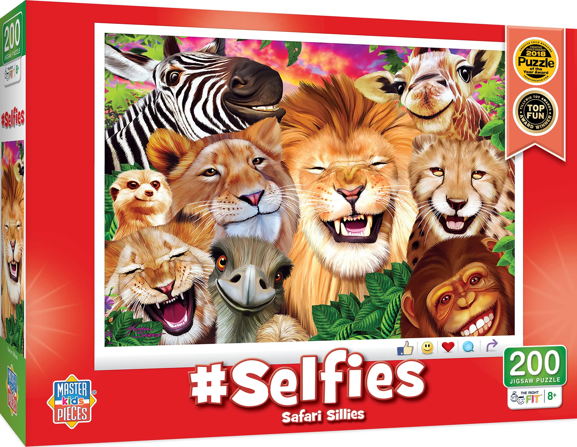 Masterpieces Safari Sillies 200-Piece Jigsaw Puzzle – Animal Selfie Fun for Kids