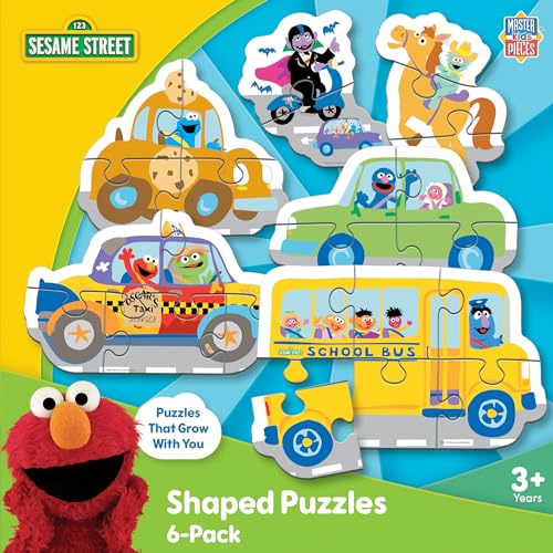 Masterpieces Sesame Street 6-Pack Mini Shaped Jigsaw Puzzles – Eco-Friendly, Double-Sided, Ages 3+