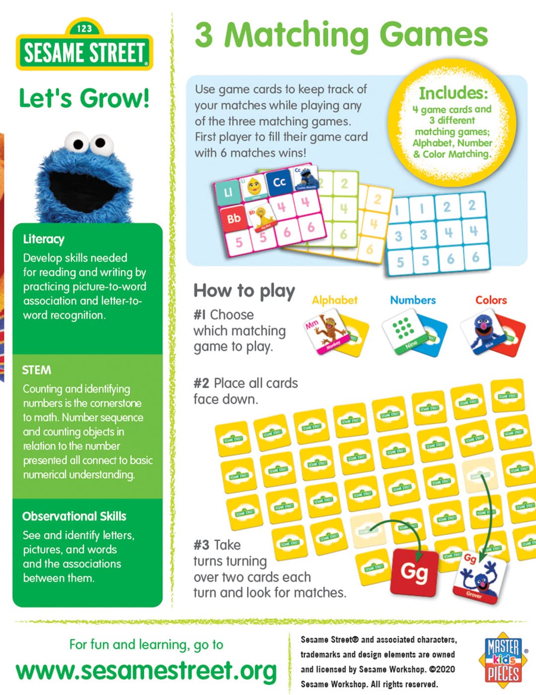 MasterPieces Sesame Street Matching Game – 3 Ways to Play for Ages 3+