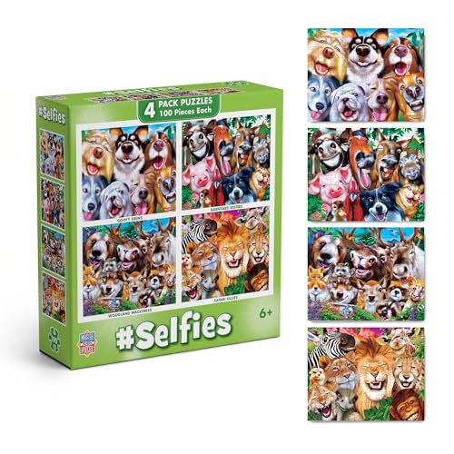 MasterPieces Silly Animals 4-Pack 100-Piece Jigsaw Puzzles for Kids Ages 6+