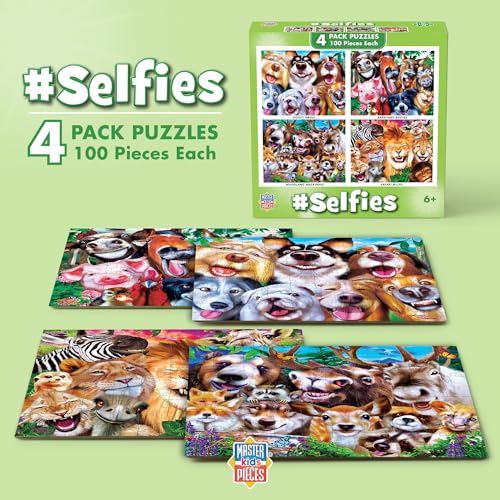 MasterPieces Silly Animals 4-Pack 100-Piece Jigsaw Puzzles for Kids Ages 6+