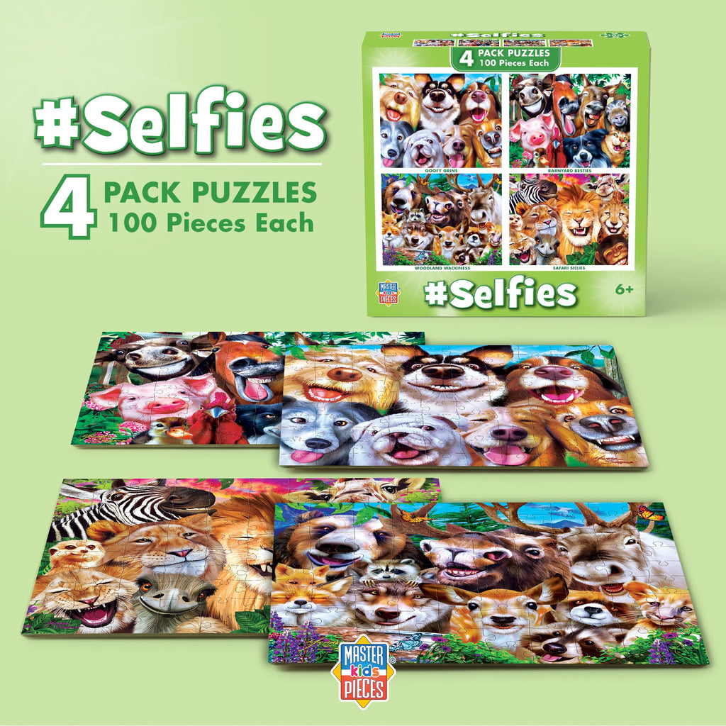 MasterPieces Silly Animals 4-Pack 100-Piece Jigsaw Puzzles for Kids Ages 6+