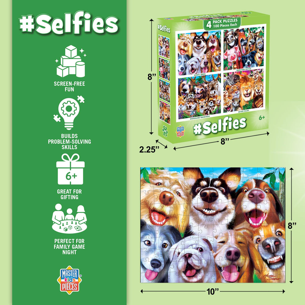 MasterPieces Silly Animals 4-Pack 100-Piece Jigsaw Puzzles for Kids Ages 6+