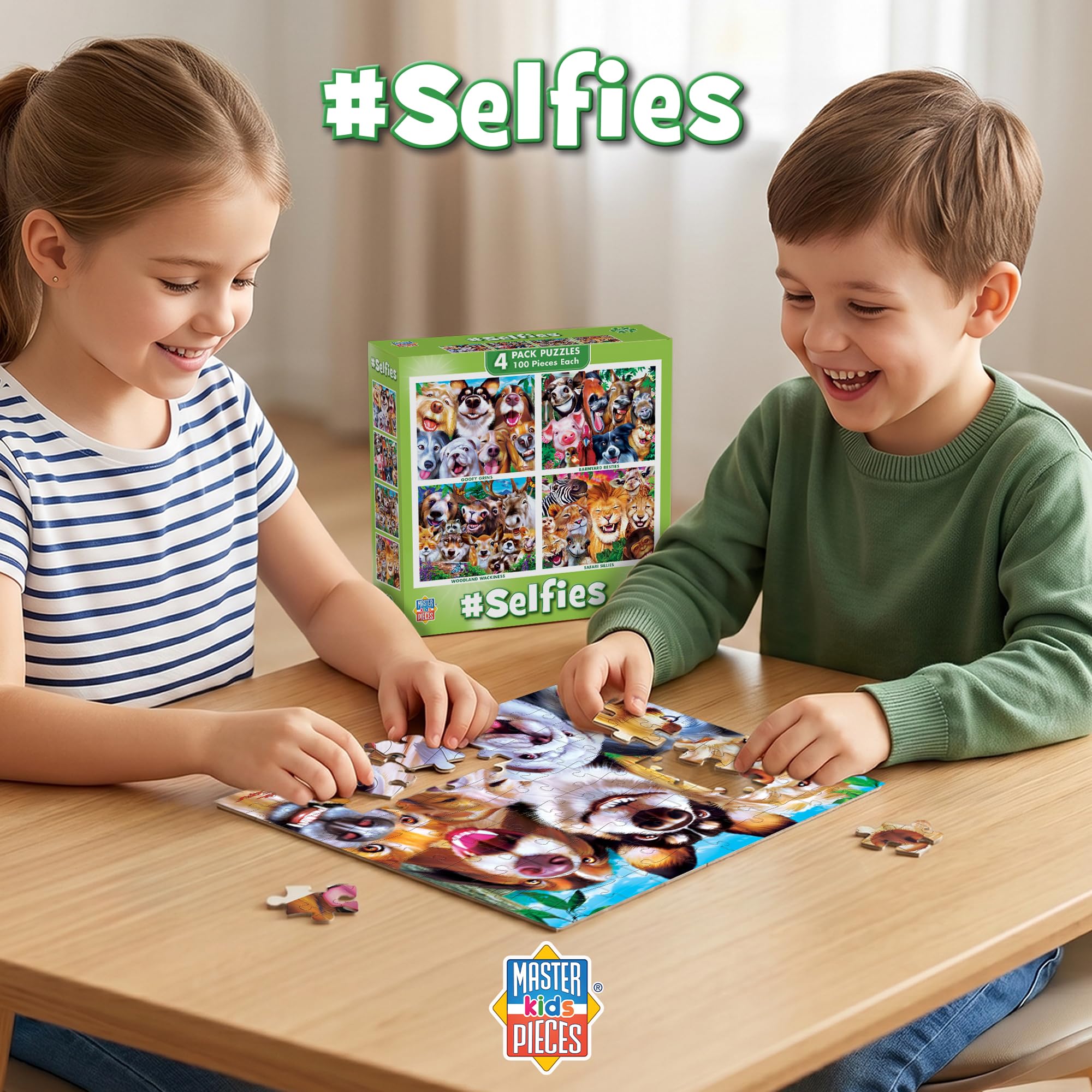 MasterPieces Silly Animals 4-Pack 100-Piece Jigsaw Puzzles for Kids Ages 6+