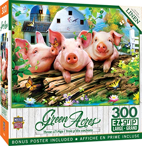 MasterPieces Three Lil’ Pigs 300-Piece Jigsaw Puzzle – Large EZ Grip Pieces for Kids, Seniors, and Family Fun