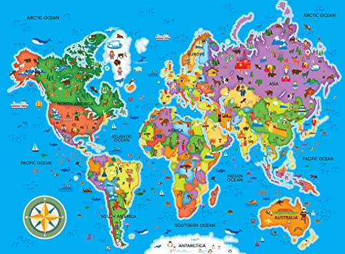 MasterPieces World Map Puzzle for Kids – 60 Pieces, 16.5x12.75 Inches