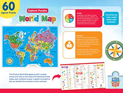 MasterPieces World Map Puzzle for Kids – 60 Pieces, 16.5x12.75 Inches