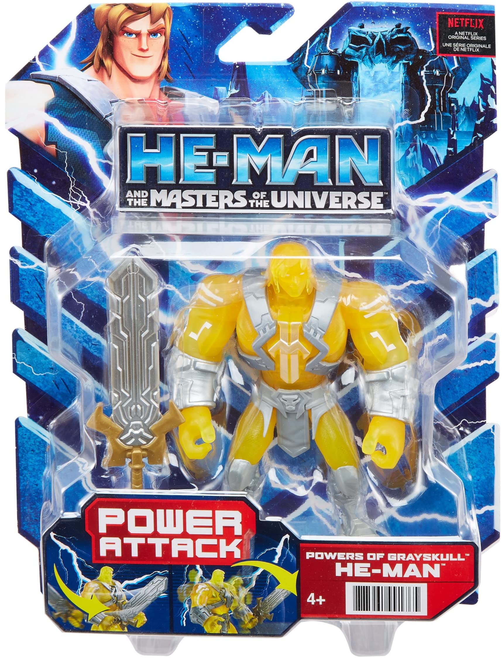 Masters of the Universe He-Man Powers of Grayskull Action Figure with Spring-Loaded Attack and Sword - 5.5 Inches