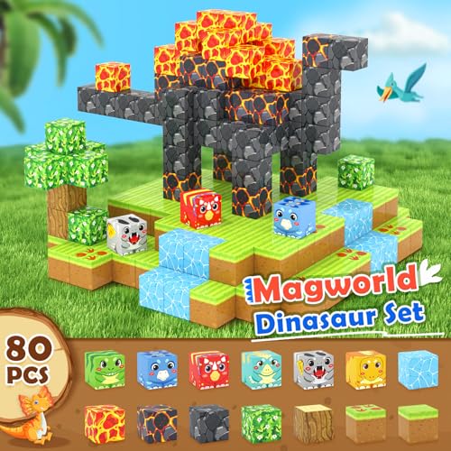 Matchtiles Magnetic Dinosaur Building Set with 5 UV-Reactive Tiles for Ages 3+
