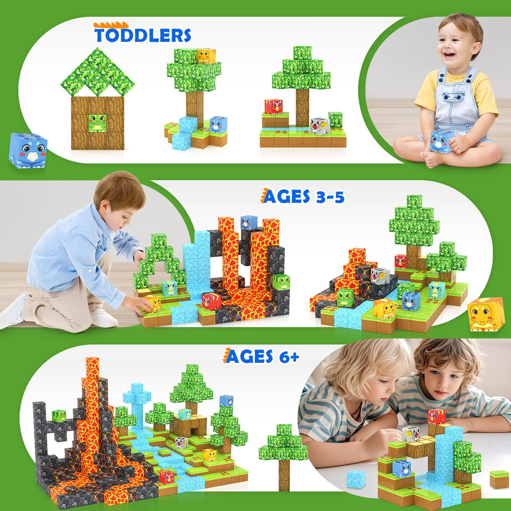 Matchtiles Magnetic Dinosaur Building Set with 5 UV-Reactive Tiles for Ages 3+