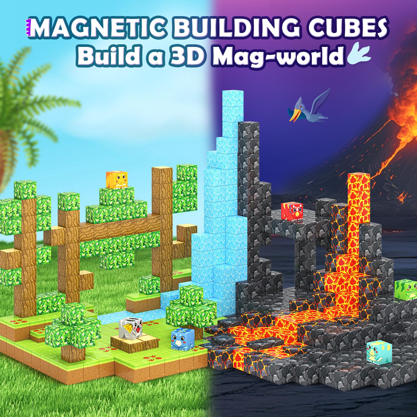 Matchtiles Magnetic Dinosaur Building Set with 5 UV-Reactive Tiles for Ages 3+