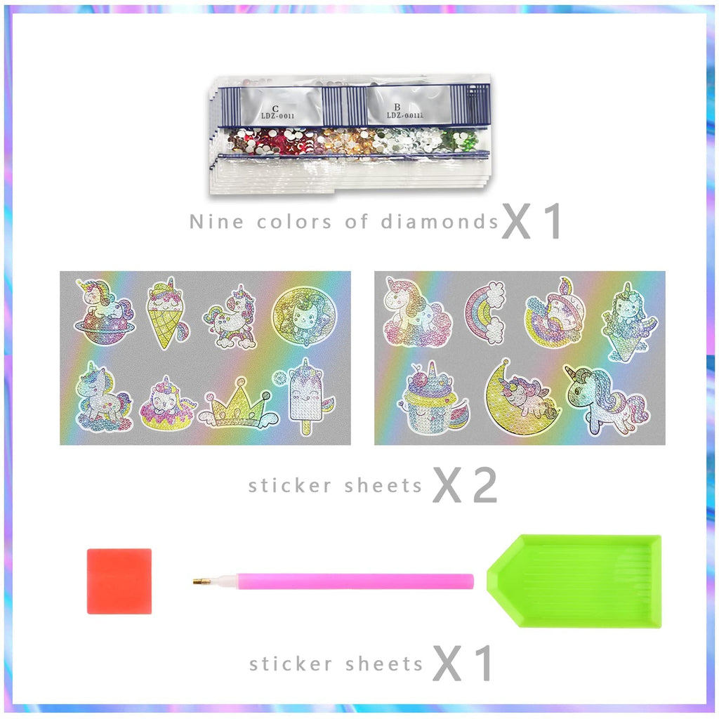 MATHARAGO Unicorn Diamond Painting Kit – 15pcs Diamond Dots Art for Kids with 1000+ Sparkling Stickers