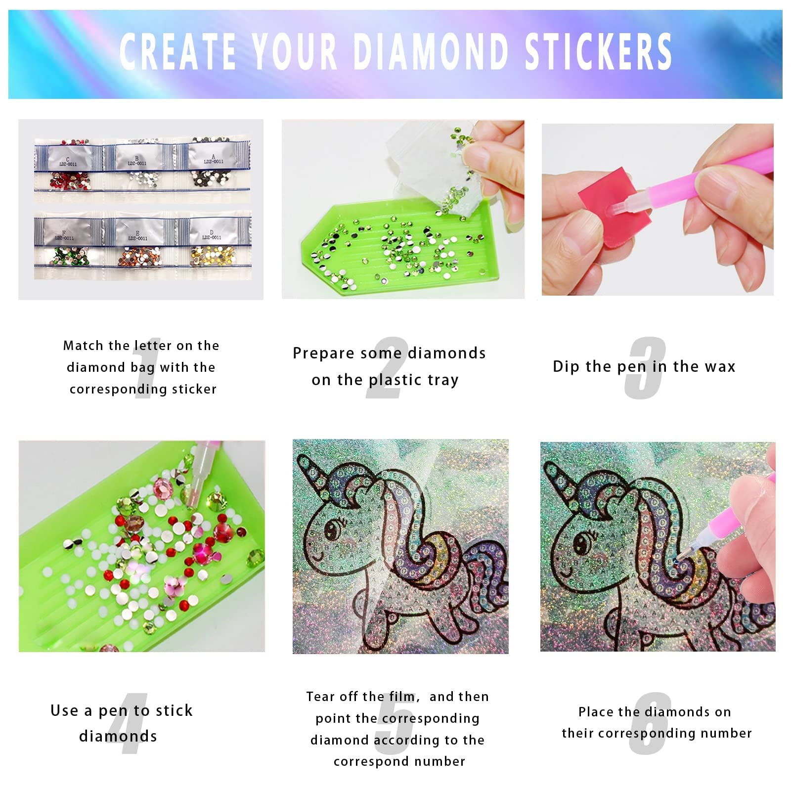 MATHARAGO Unicorn Diamond Painting Kit – 15pcs Diamond Dots Art for Kids with 1000+ Sparkling Stickers
