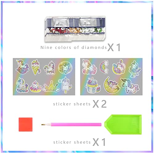 MATHARAGO Unicorn Diamond Painting Kit – 15pcs Diamond Dots Art for Kids with 1000+ Sparkling Stickers