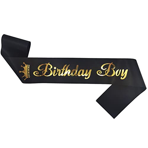 Maticr Glitter First Birthday Crown for Baby Boy - 1st Bday Party Hat with Cake Smash Photo Prop and Sash