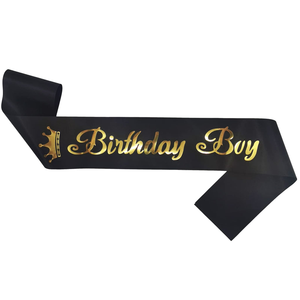 Maticr Glitter First Birthday Crown for Baby Boy - 1st Bday Party Hat with Cake Smash Photo Prop and Sash