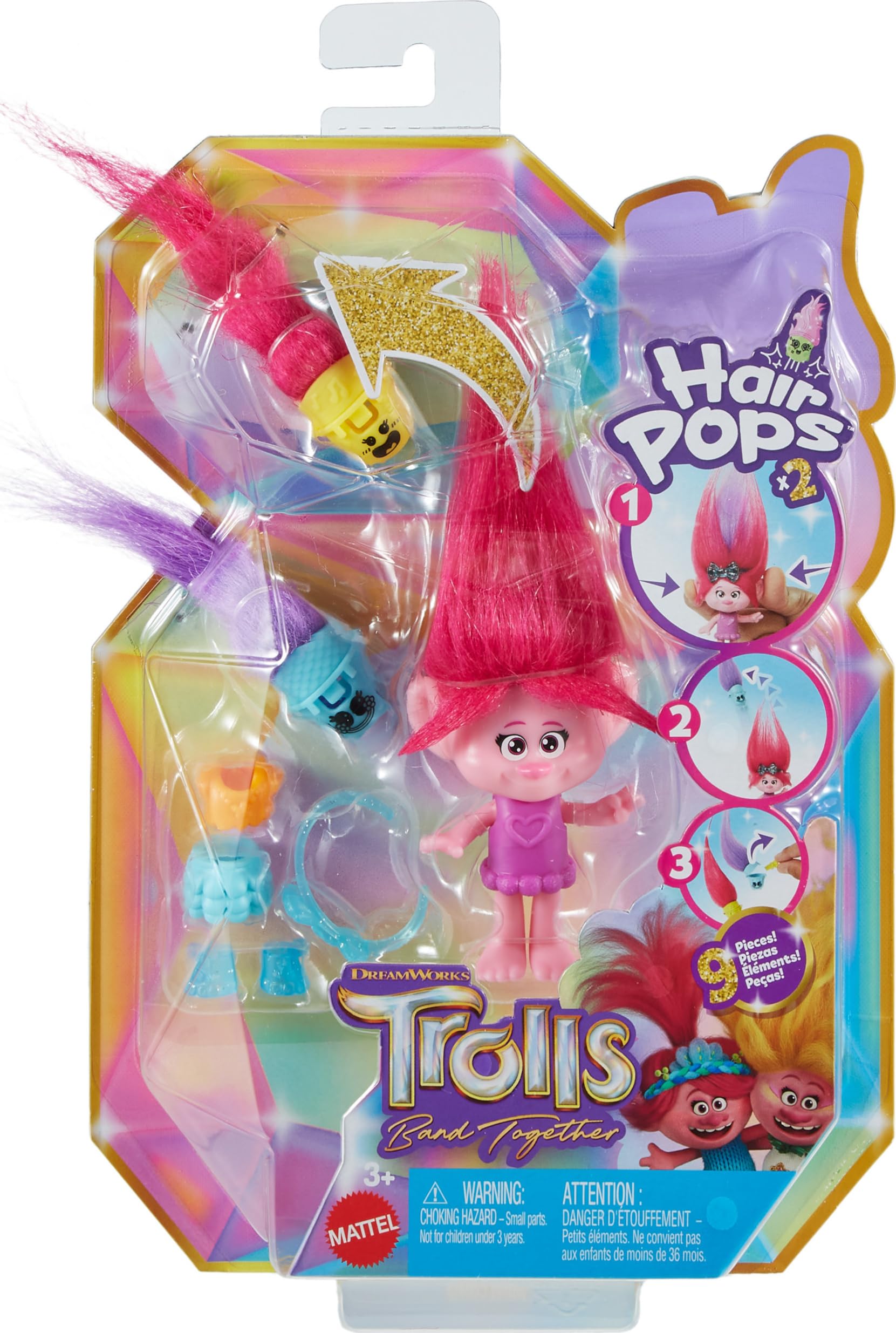 Mattel DreamWorks Trolls Band Together Hair Pops Queen Poppy Doll with Surprise Accessories