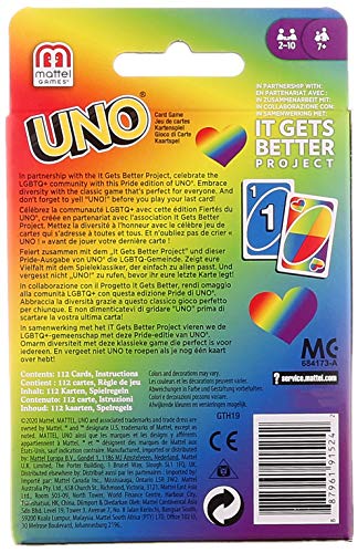 Mattel Games UNO Play with Pride Card Game - Rainbow Design LGBTQ+ Edition with 112 Cards