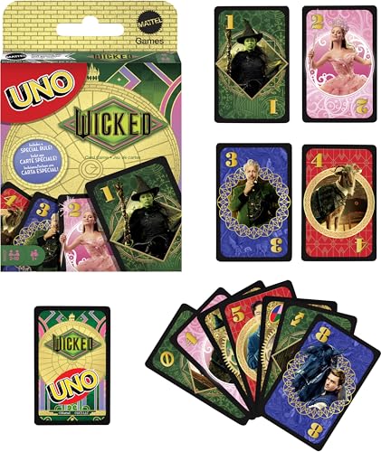 Mattel Games UNO Wicked Card Game – Wicked-Themed Deck with Defy Gravity Rule