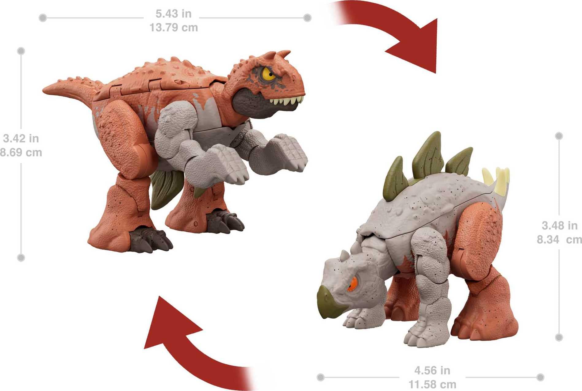 Mattel Jurassic World Fierce Changers 2-in-1 Dinosaur: Carnotaurus to Stegosaurus Transformation (11 Steps)