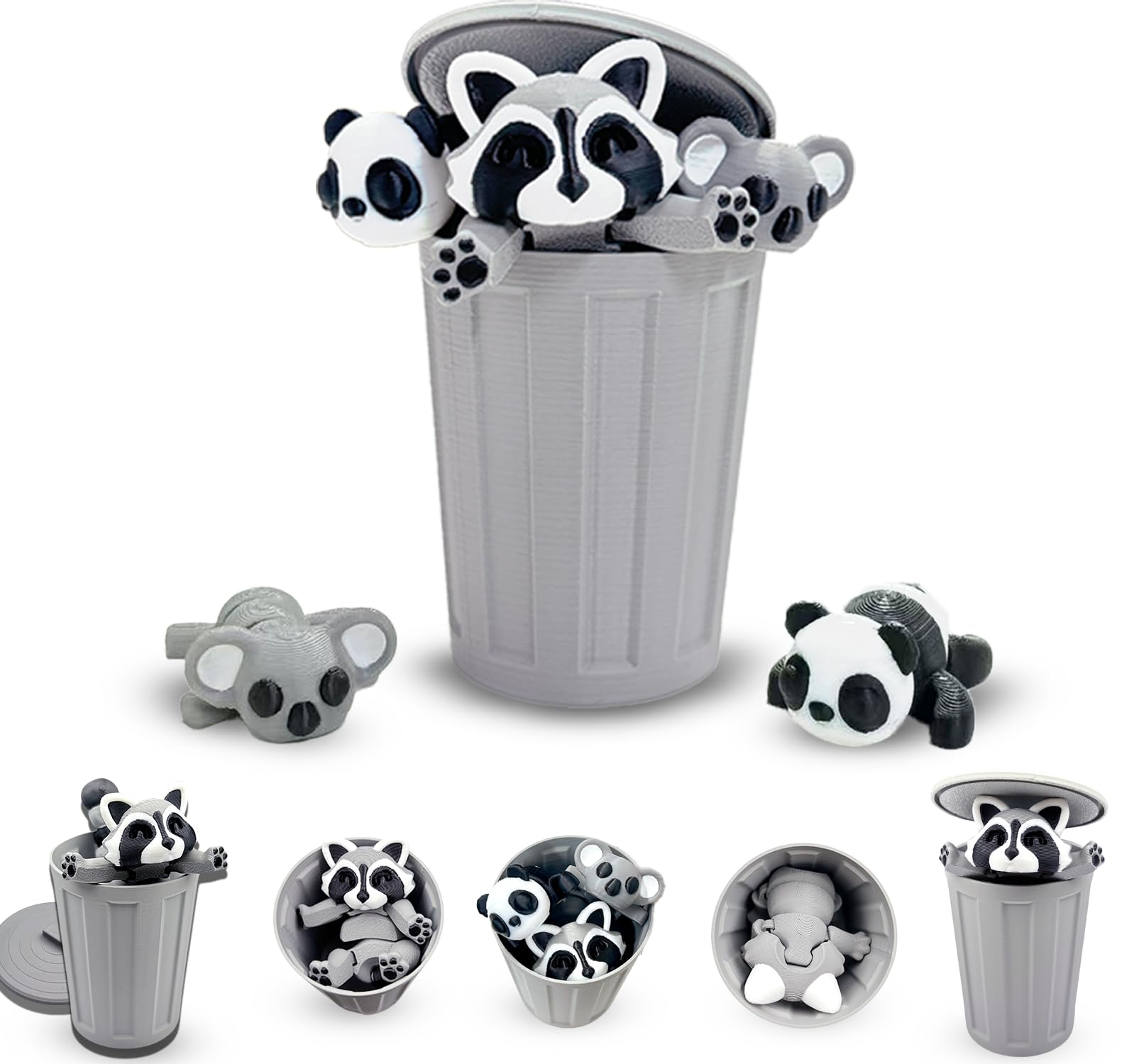 MAVLENT 3D Printed Articulated Raccoon, Panda & Koala Set – Poseable Desk Decor and Stress Reliever
