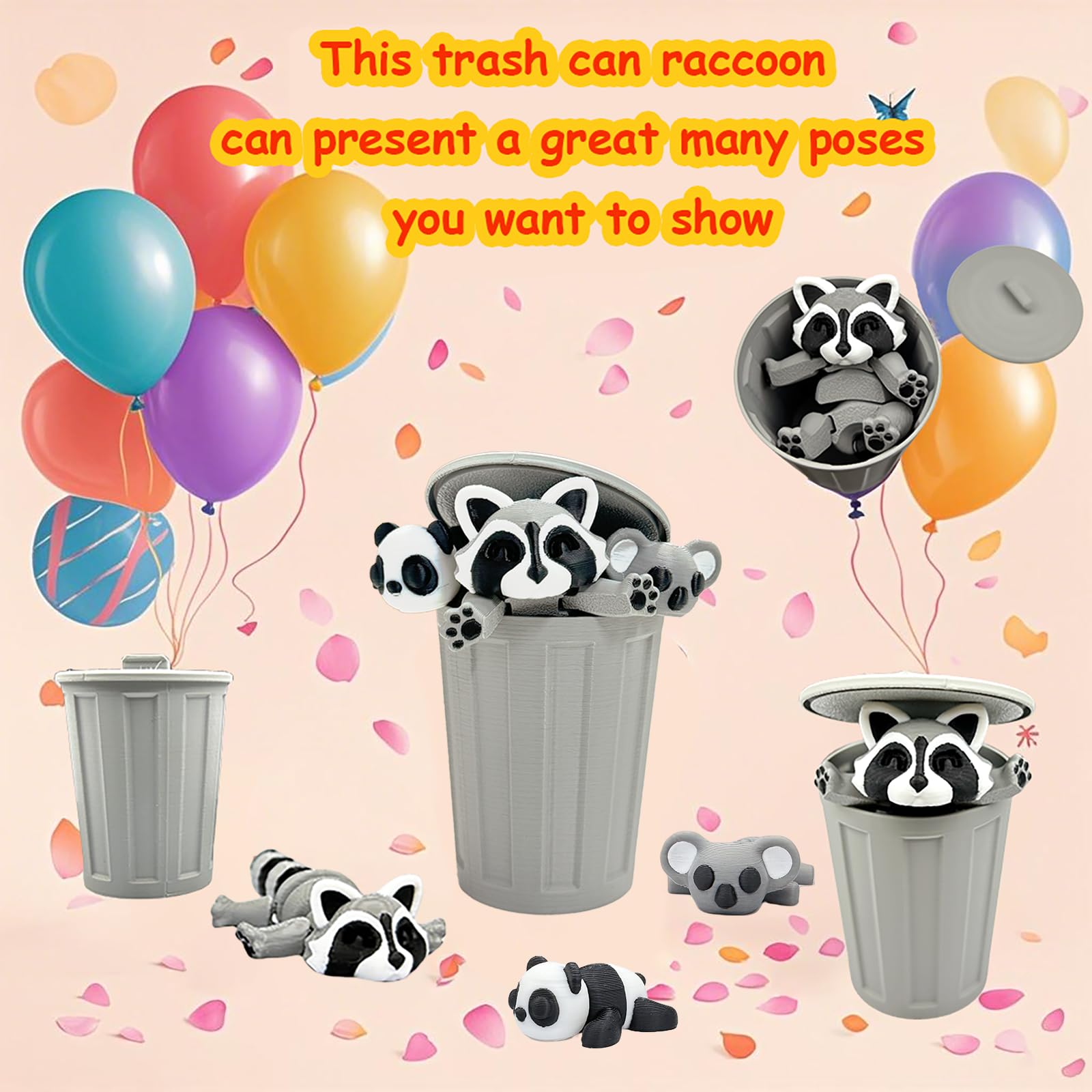 MAVLENT 3D Printed Articulated Raccoon, Panda & Koala Set – Poseable Desk Decor and Stress Reliever