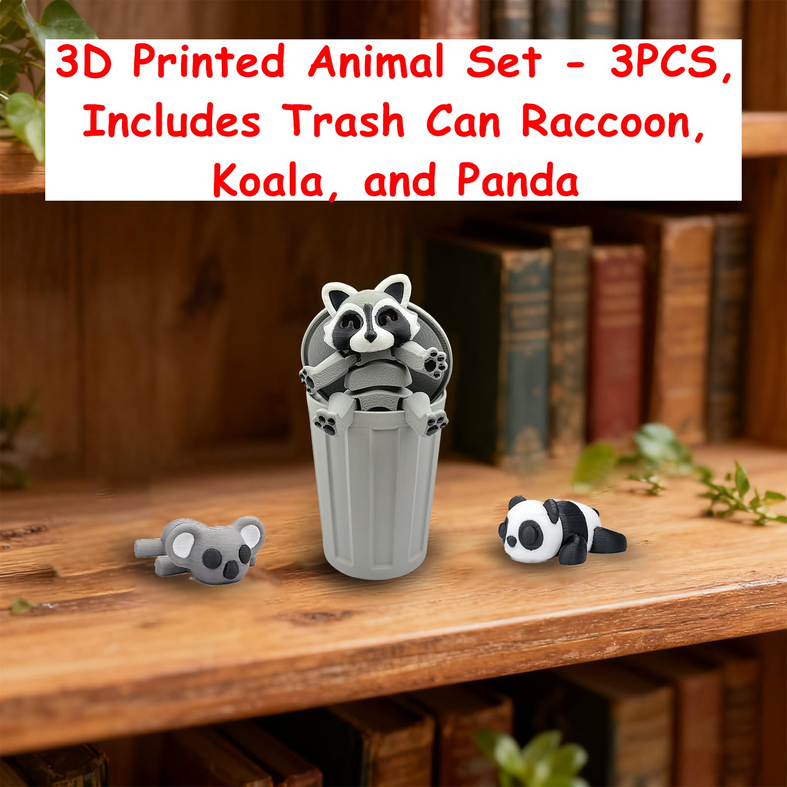 MAVLENT 3D Printed Articulated Raccoon, Panda & Koala Set – Poseable Desk Decor and Stress Reliever