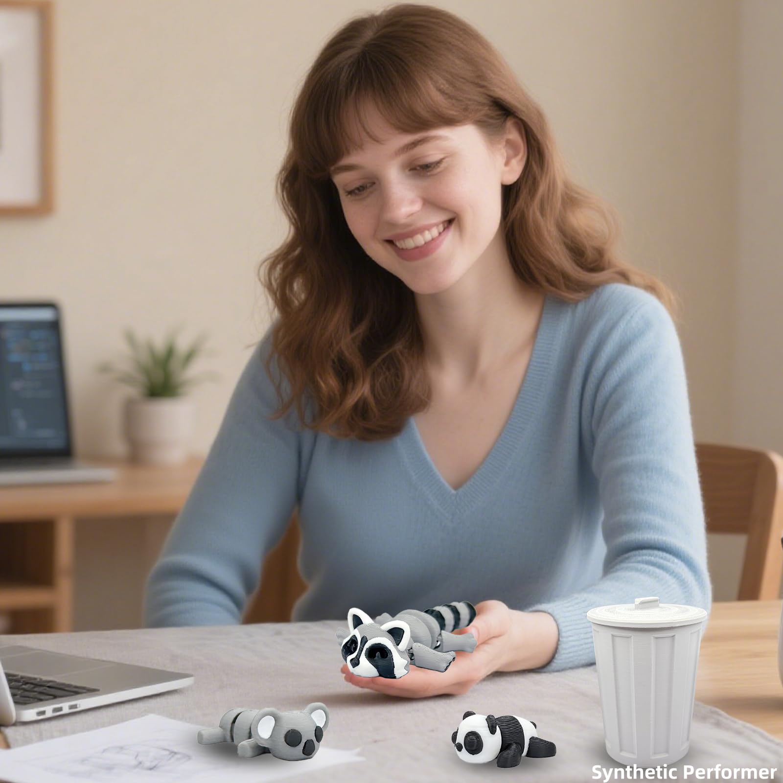 MAVLENT 3D Printed Articulated Raccoon, Panda & Koala Set – Poseable Desk Decor and Stress Reliever