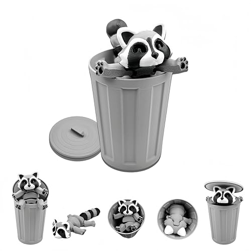 MAVLENT 3D Printed Raccoon Fidget Toy with Trashcan – Articulated Desk Decor for Adults