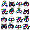 Max Fun 48-Piece Halloween Scratch Art Mask Kit – Rainbow Masks with Wooden Styluses for Parties and Classrooms